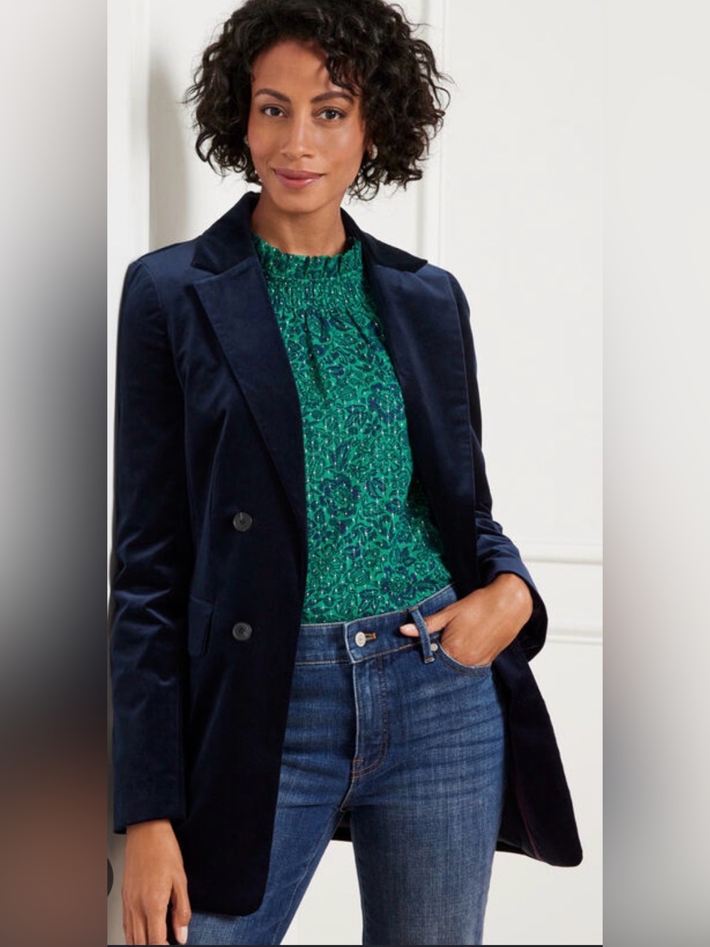 Talbots Navy Velvet Double-Breasted Blazer Size 10
